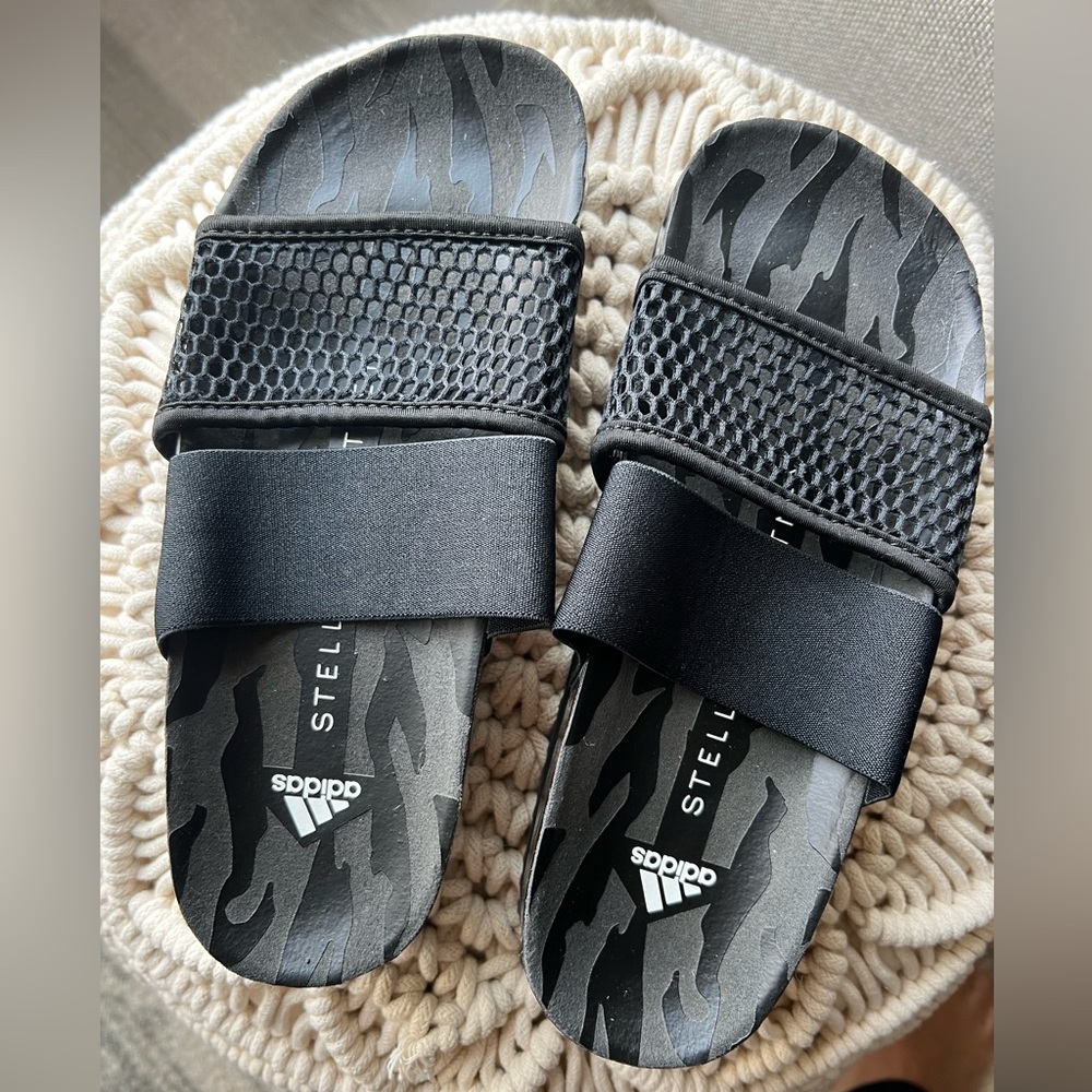 Adidas by Stella McCartney Stella-lette Leopard Slides in Black